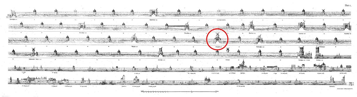 Bachtor, Position des Bachtors innerhalb der mittelalterlichen Stadtmauer, H.J. Wiethase 1882